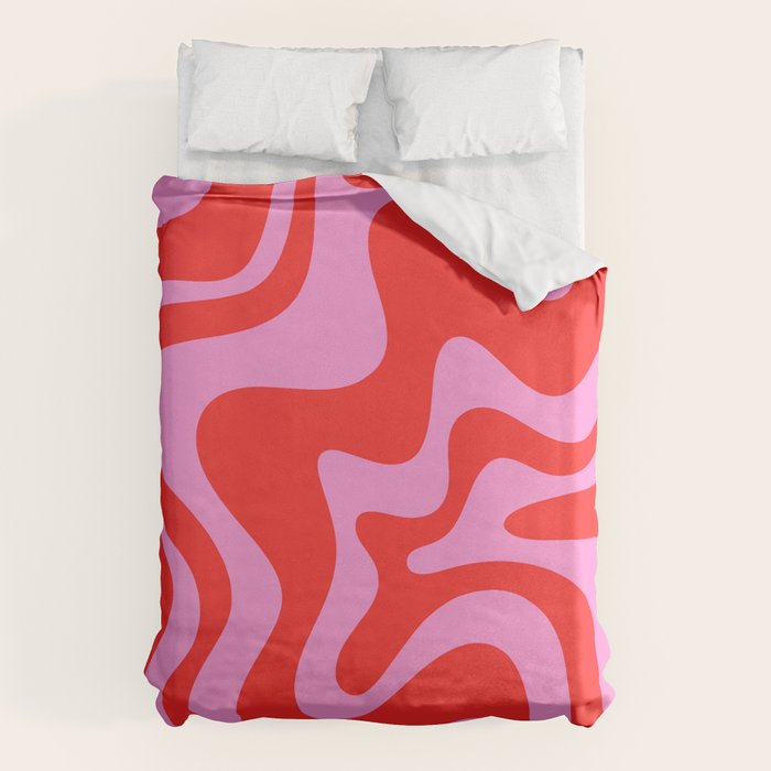 Liquid Swirl Retro Contemporary Abstract in Preppy Pink and Red Duvet Cover Gallery Image 6