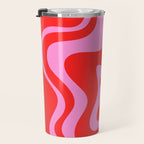 Liquid Swirl Retro Contemporary Abstract in Preppy Pink and Red Travel Mug Gallery Image 3