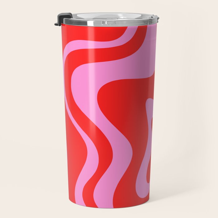 Liquid Swirl Retro Contemporary Abstract in Preppy Pink and Red Travel Mug Gallery Image 3