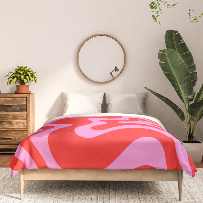 Liquid Swirl Retro Contemporary Abstract in Preppy Pink and Red Comforter Gallery Image 3
