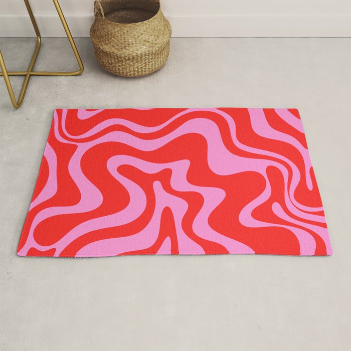 Liquid Swirl Retro Contemporary Abstract in Preppy Pink and Red Rug Gallery Image 1