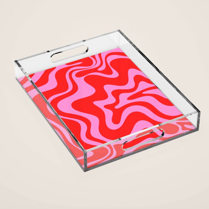 Liquid Swirl Retro Contemporary Abstract in Preppy Pink and Red Acrylic Tray Gallery Image 1