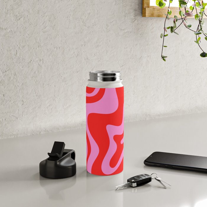 Liquid Swirl Retro Contemporary Abstract in Preppy Pink and Red Water Bottle Gallery Image 4