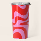 Liquid Swirl Retro Contemporary Abstract in Preppy Pink and Red Travel Mug Gallery Image 2