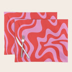 Liquid Swirl Retro Contemporary Abstract in Preppy Pink and Red Placemat Gallery Image 1