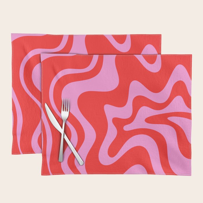 Liquid Swirl Retro Contemporary Abstract in Preppy Pink and Red Placemat Gallery Image 1