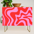 Liquid Swirl Retro Contemporary Abstract in Preppy Pink and Red Credenza Gallery Image 1