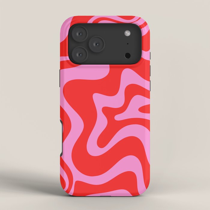 Liquid Swirl Retro Contemporary Abstract in Preppy Pink and Red iPhone Case Gallery Image 4