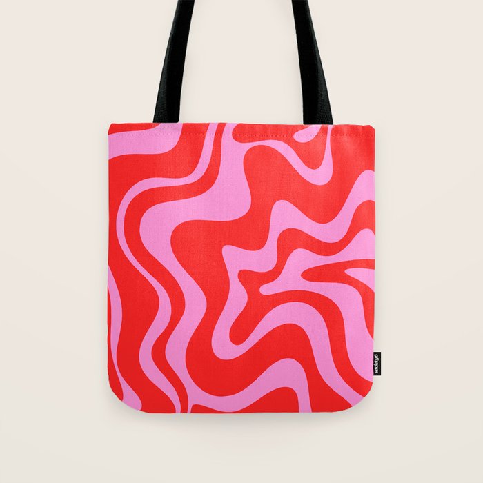 Liquid Swirl Retro Contemporary Abstract in Preppy Pink and Red Tote Bag Gallery Image 1