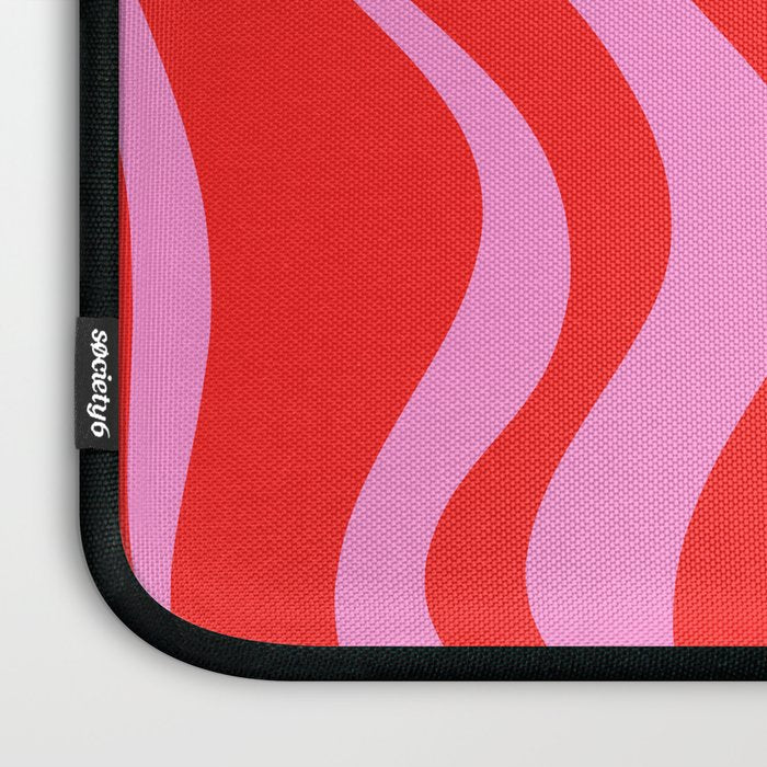 Liquid Swirl Retro Contemporary Abstract in Preppy Pink and Red Laptop Sleeve Gallery Image 3