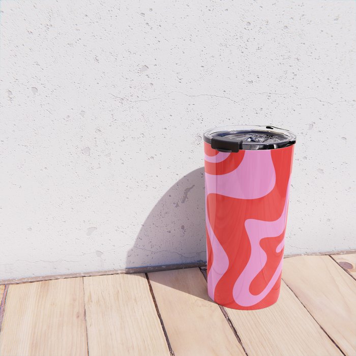 Liquid Swirl Retro Contemporary Abstract in Preppy Pink and Red Travel Mug Gallery Image 4