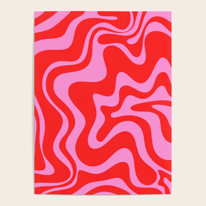 Liquid Swirl Retro Contemporary Abstract in Preppy Pink and Red Poster Gallery Image 1