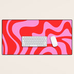 Liquid Swirl Retro Contemporary Abstract in Preppy Pink and Red Desk Mat Gallery Image 1