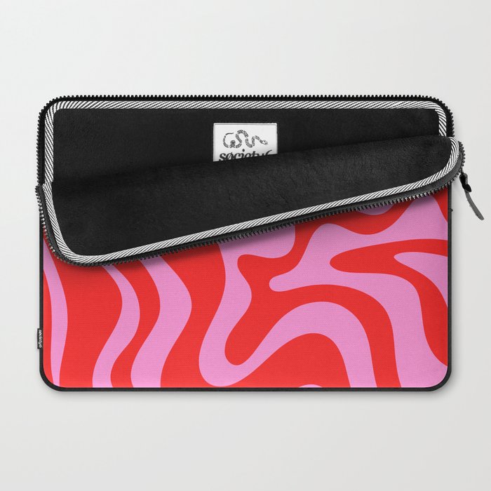 Liquid Swirl Retro Contemporary Abstract in Preppy Pink and Red Laptop Sleeve Gallery Image 2