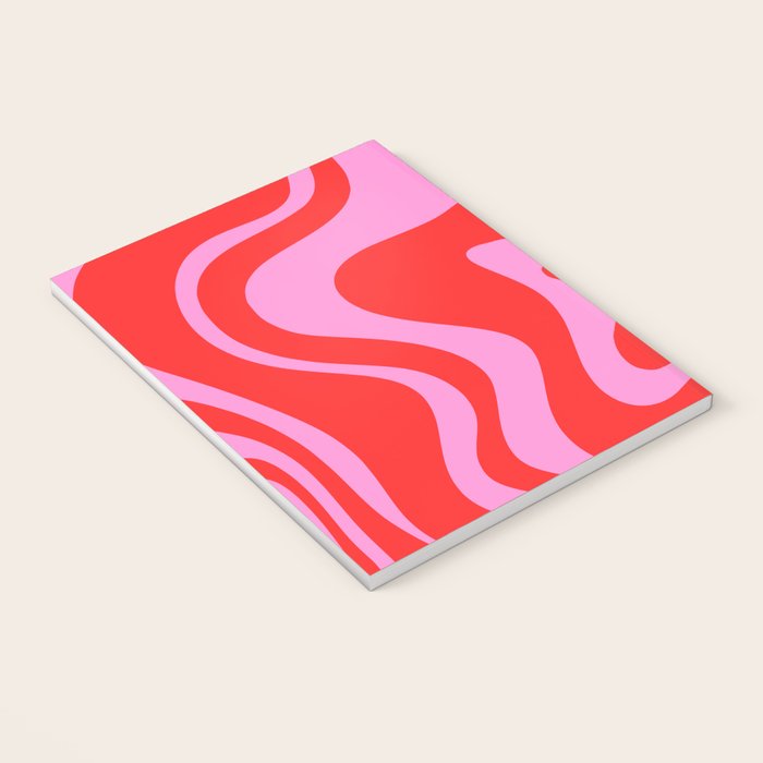 Liquid Swirl Retro Contemporary Abstract in Preppy Pink and Red Notebook Gallery Image 3