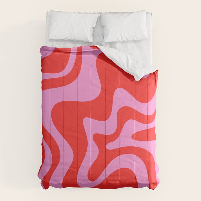 Liquid Swirl Retro Contemporary Abstract in Preppy Pink and Red Comforter Gallery Image 1