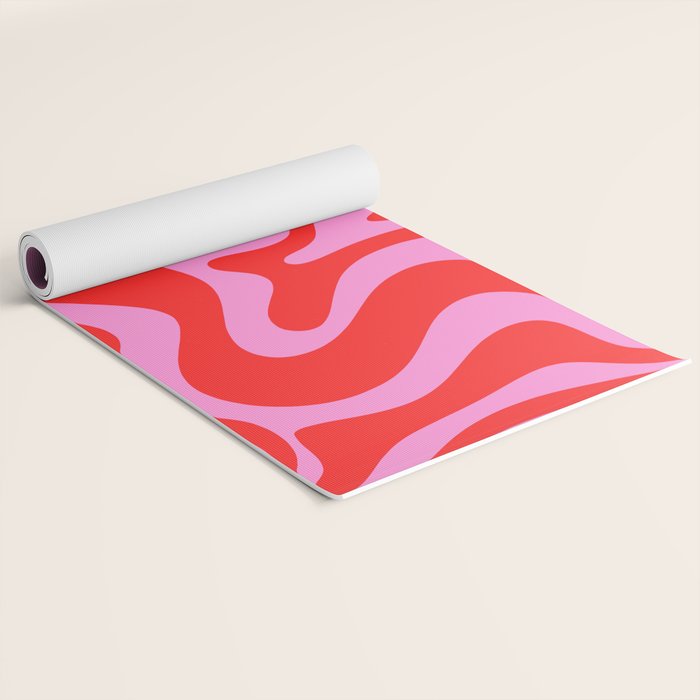 Liquid Swirl Retro Contemporary Abstract in Preppy Pink and Red Yoga Mat Gallery Image 2