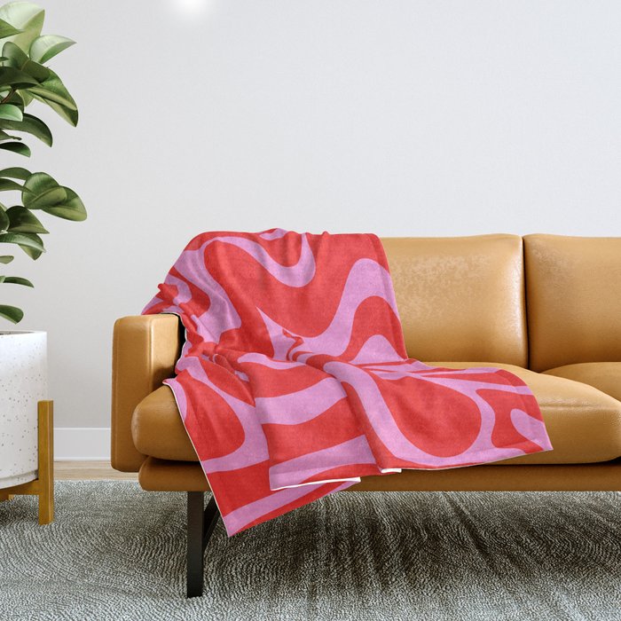 Liquid Swirl Retro Contemporary Abstract in Preppy Pink and Red Throw Blanket Gallery Image 1