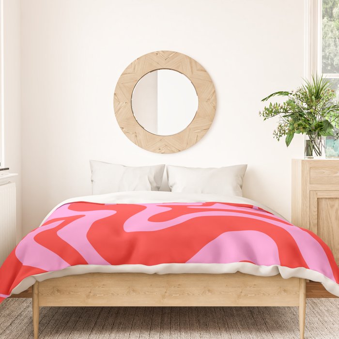 Liquid Swirl Retro Contemporary Abstract in Preppy Pink and Red Duvet Cover Gallery Image 3