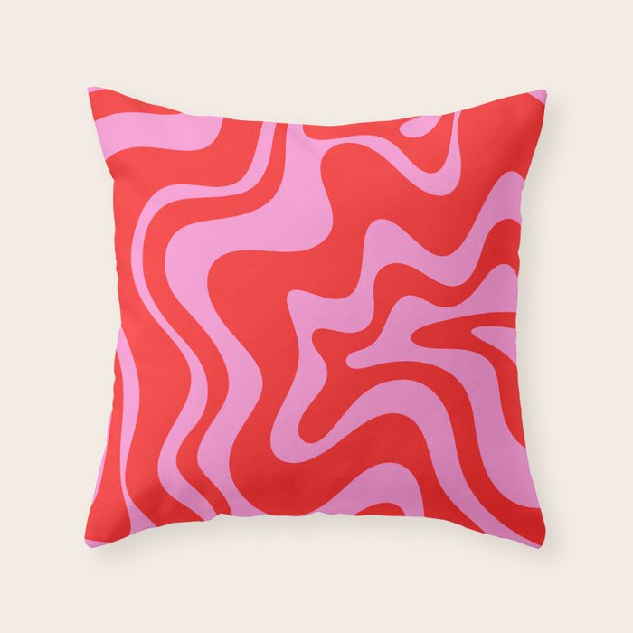 Liquid Swirl Retro Contemporary Abstract in Preppy Pink and Red Throw Pillow Gallery Image 1