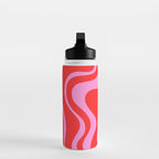 Liquid Swirl Retro Contemporary Abstract in Preppy Pink and Red Water Bottle Gallery Image 3