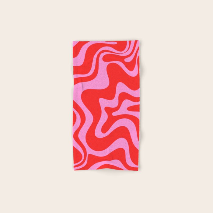 Liquid Swirl Retro Contemporary Abstract in Preppy Pink and Red Bath Towel Gallery Image 1