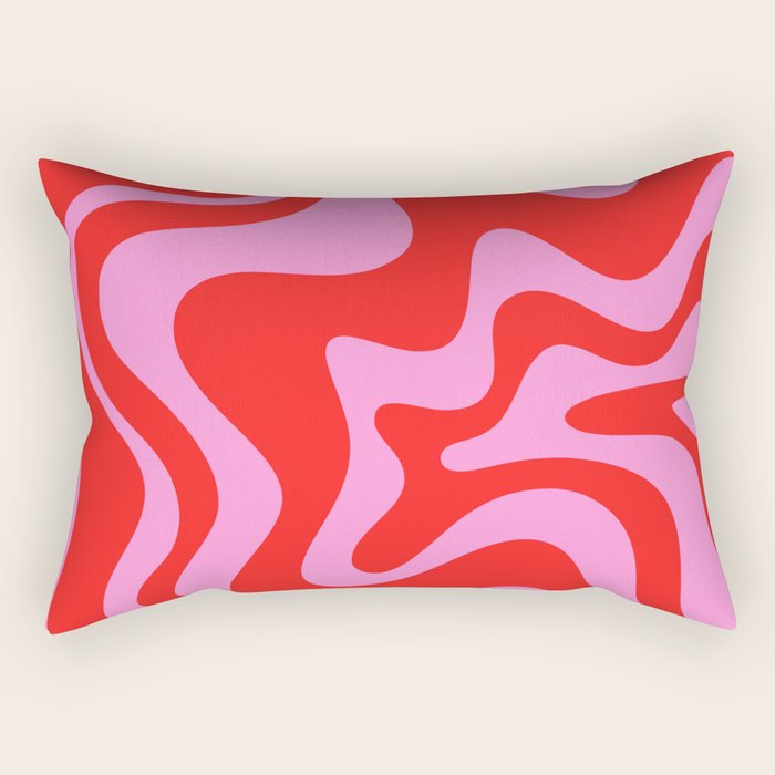 Liquid Swirl Retro Contemporary Abstract in Preppy Pink and Red Rectangular Pillow Gallery Image 2