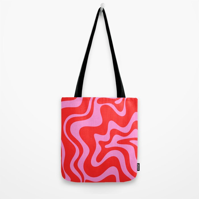 Liquid Swirl Retro Contemporary Abstract in Preppy Pink and Red Tote Bag Gallery Image 2