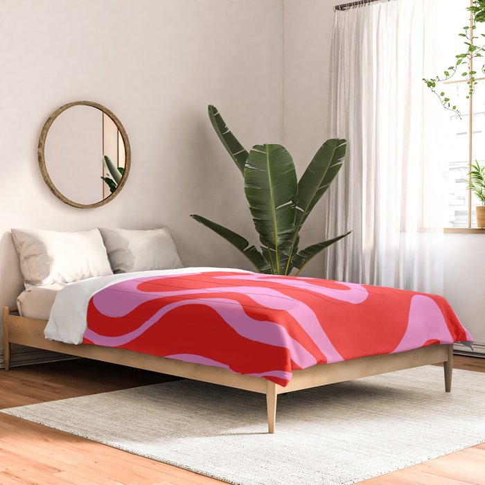 Liquid Swirl Retro Contemporary Abstract in Preppy Pink and Red Comforter Gallery Image 2