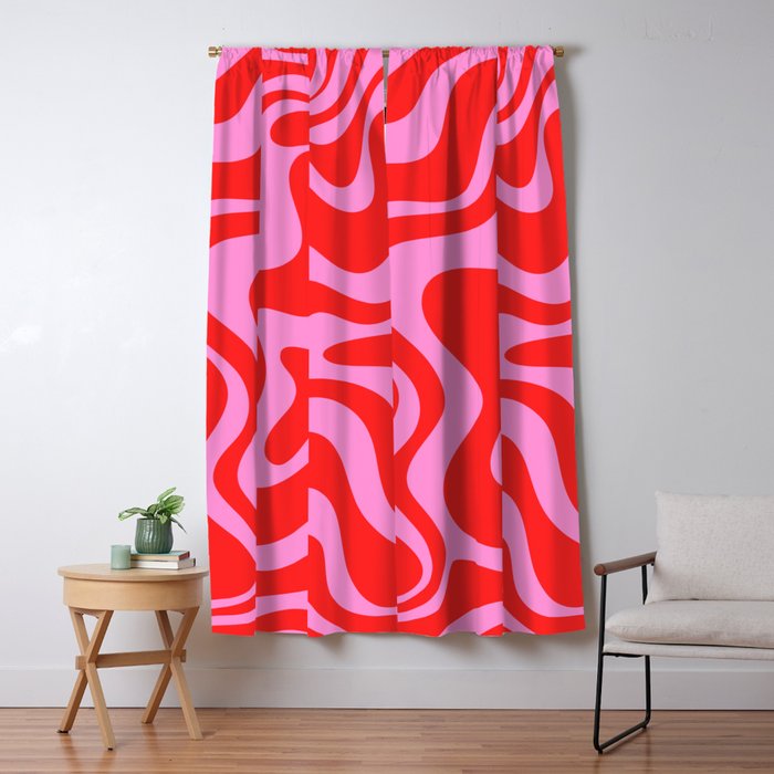 Liquid Swirl Retro Contemporary Abstract in Preppy Pink and Red Window Curtain Gallery Image 1