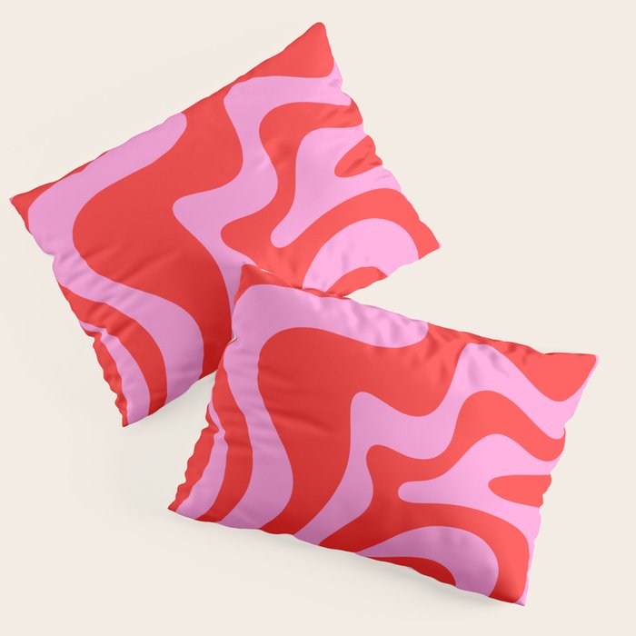 Liquid Swirl Retro Contemporary Abstract in Preppy Pink and Red Pillow Sham Gallery Image 3