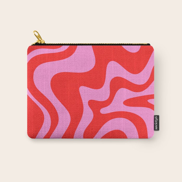 Liquid Swirl Retro Contemporary Abstract in Preppy Pink and Red Carry All Pouch Gallery Image 1