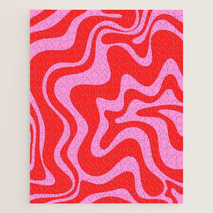 Liquid Swirl Retro Contemporary Abstract in Preppy Pink and Red Jigsaw Puzzle Gallery Image 1