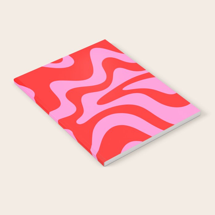 Liquid Swirl Retro Contemporary Abstract in Preppy Pink and Red Notebook Gallery Image 2