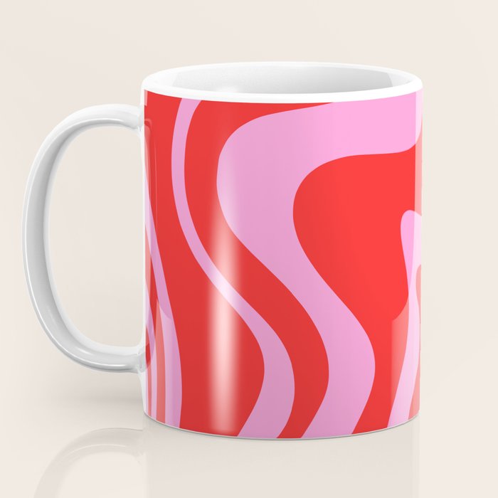 Liquid Swirl Retro Contemporary Abstract in Preppy Pink and Red Coffee Mug Gallery Image 3