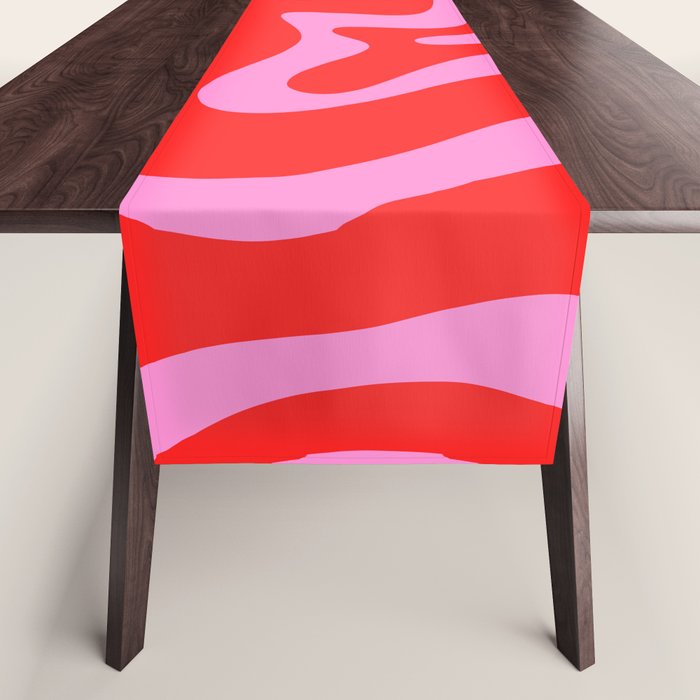 Liquid Swirl Retro Contemporary Abstract in Preppy Pink and Red Table Runner Gallery Image 1