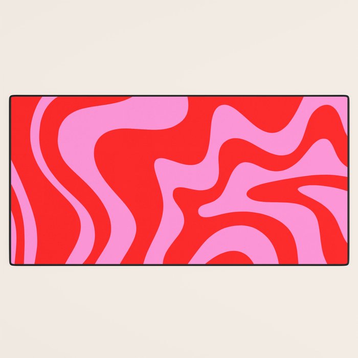 Liquid Swirl Retro Contemporary Abstract in Preppy Pink and Red Desk Mat Gallery Image 3