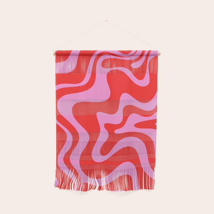 Liquid Swirl Retro Contemporary Abstract in Preppy Pink and Red Wall Hanging Gallery Image 1