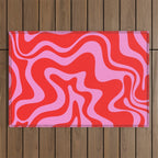 Liquid Swirl Retro Contemporary Abstract in Preppy Pink and Red Outdoor Rug Gallery Image 1