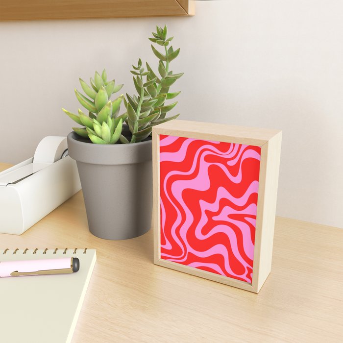 Liquid Swirl Retro Contemporary Abstract in Preppy Pink and Red Mini Art Print Gallery Image 2