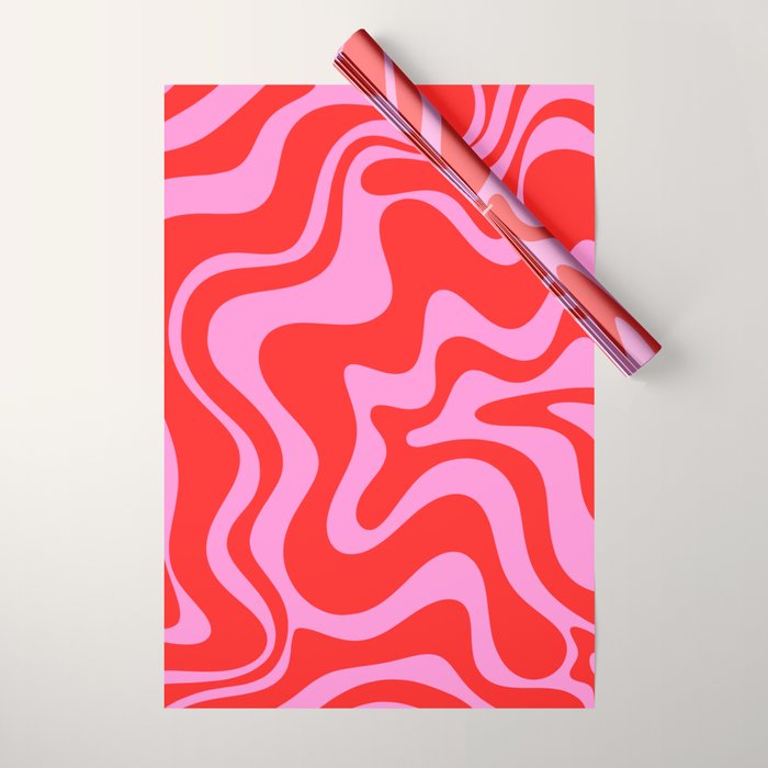 Liquid Swirl Retro Contemporary Abstract in Preppy Pink and Red Wrapping Paper Gallery Image 1