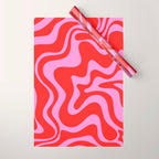 Liquid Swirl Retro Contemporary Abstract in Preppy Pink and Red Wrapping Paper Gallery Image 1