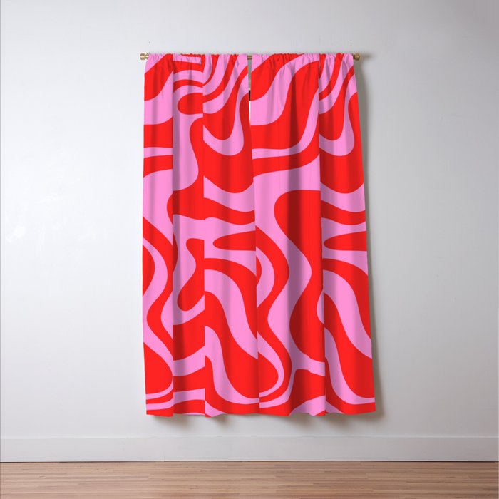 Liquid Swirl Retro Contemporary Abstract in Preppy Pink and Red Window Curtain Gallery Image 3