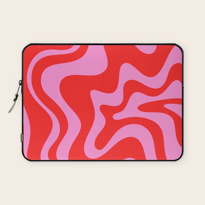 Liquid Swirl Retro Contemporary Abstract in Preppy Pink and Red Laptop Sleeve Gallery Image 1