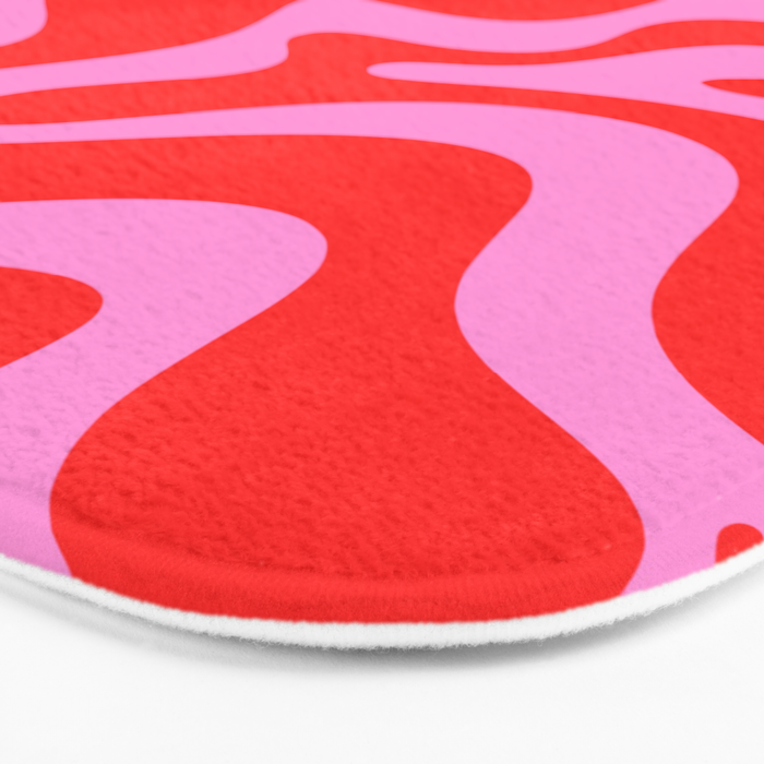 Liquid Swirl Retro Contemporary Abstract in Preppy Pink and Red Bath Mat Gallery Image 3