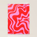 Liquid Swirl Retro Contemporary Abstract in Preppy Pink and Red Stationery Card Gallery Image 2