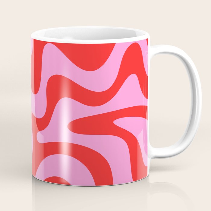 Liquid Swirl Retro Contemporary Abstract in Preppy Pink and Red Coffee Mug Gallery Image 1