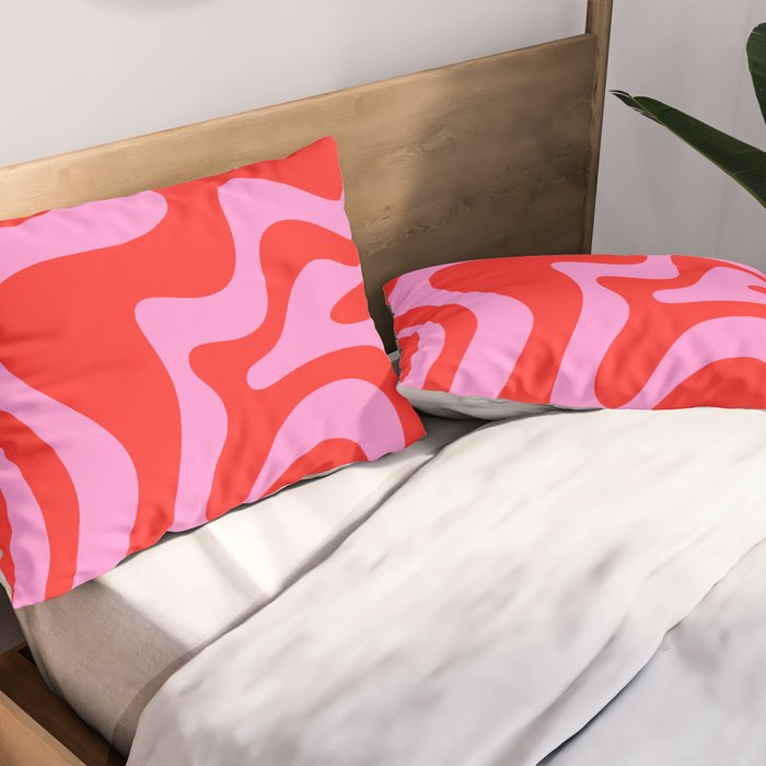 Liquid Swirl Retro Contemporary Abstract in Preppy Pink and Red Pillow Sham Gallery Image 2