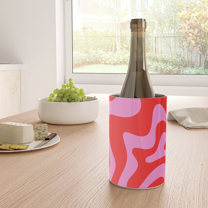 Liquid Swirl Retro Contemporary Abstract in Preppy Pink and Red Wine Chiller Gallery Image 4