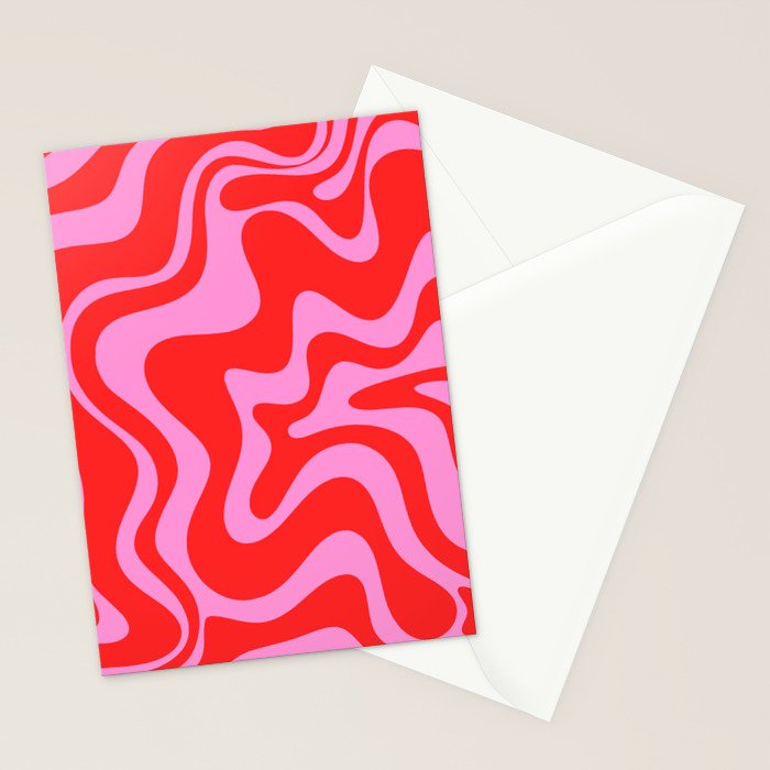 Liquid Swirl Retro Contemporary Abstract in Preppy Pink and Red Stationery Card Gallery Image 2